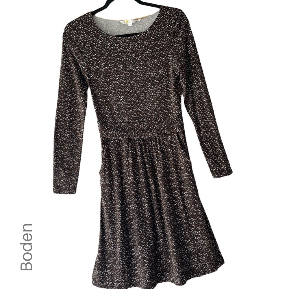 BODEN | NWOT ABIGAIL BLACK CONFETTI DOT DRESS LONG SLEEVE POCKETS | 4 REGULAR